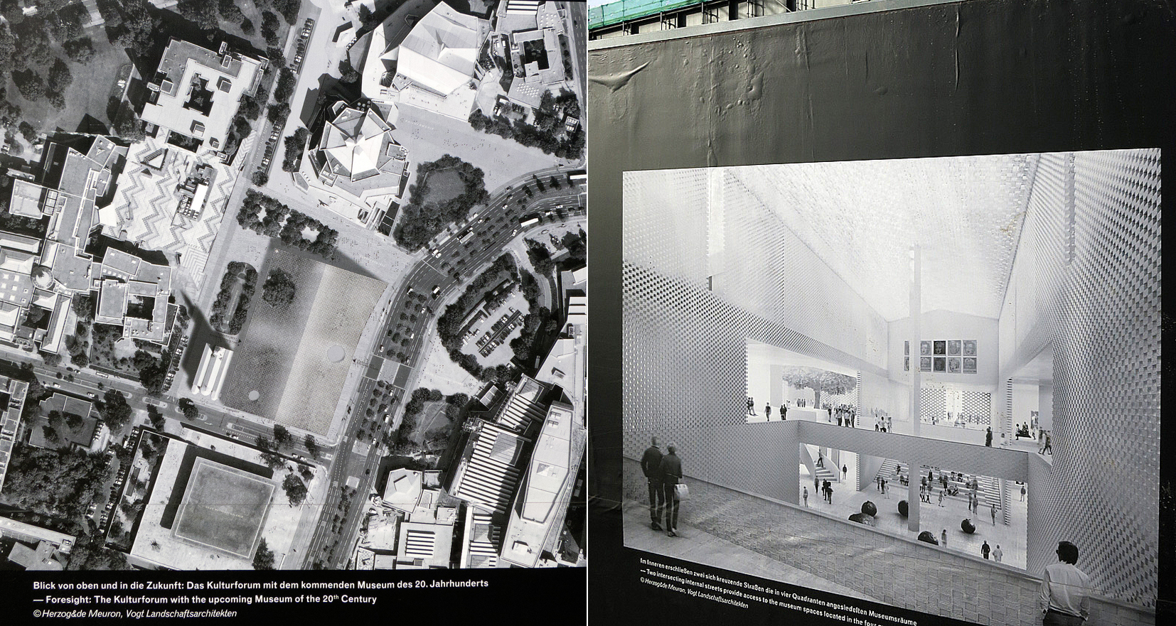 Bauzaun an der Neuen Nationalgalerie mit Entwurf von Herzog & de Meuron